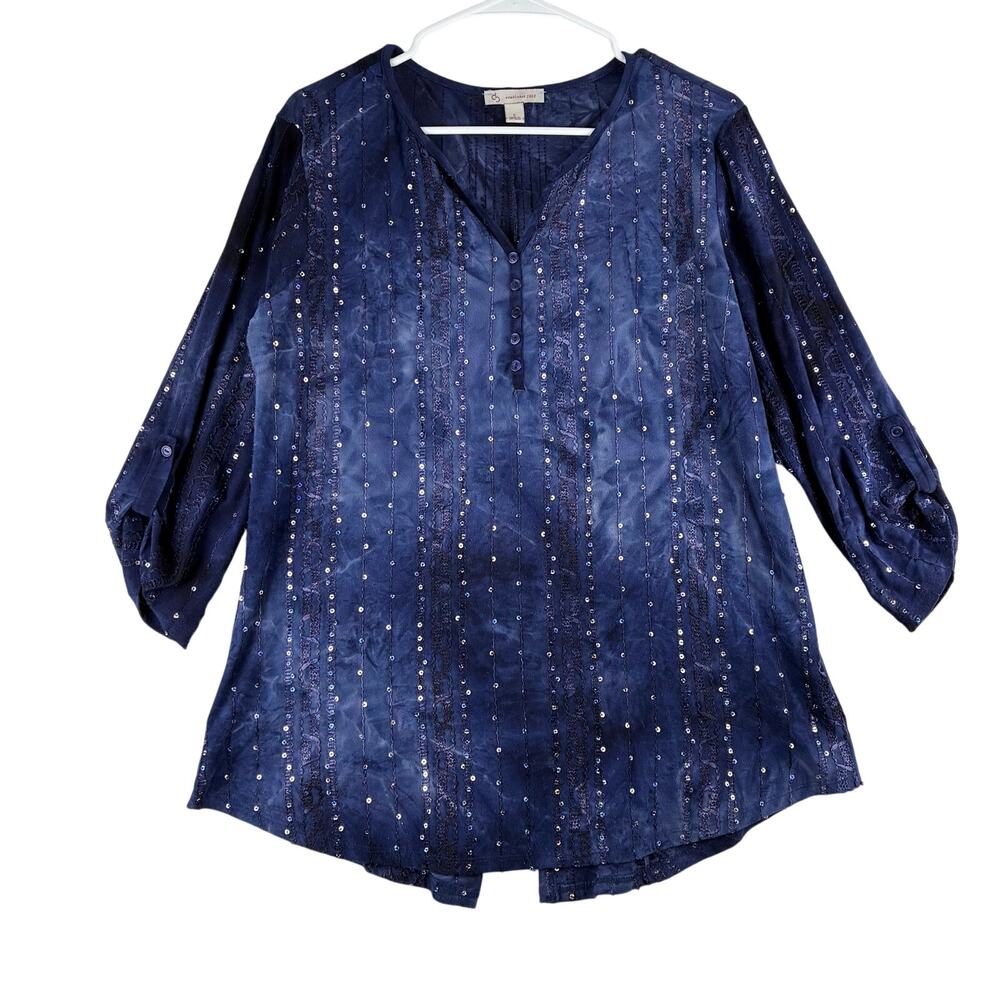 Vintage Cato 3/4 Sleeve Squin Blouse Women's Large Fairy Whimsigoth Dark Witchy